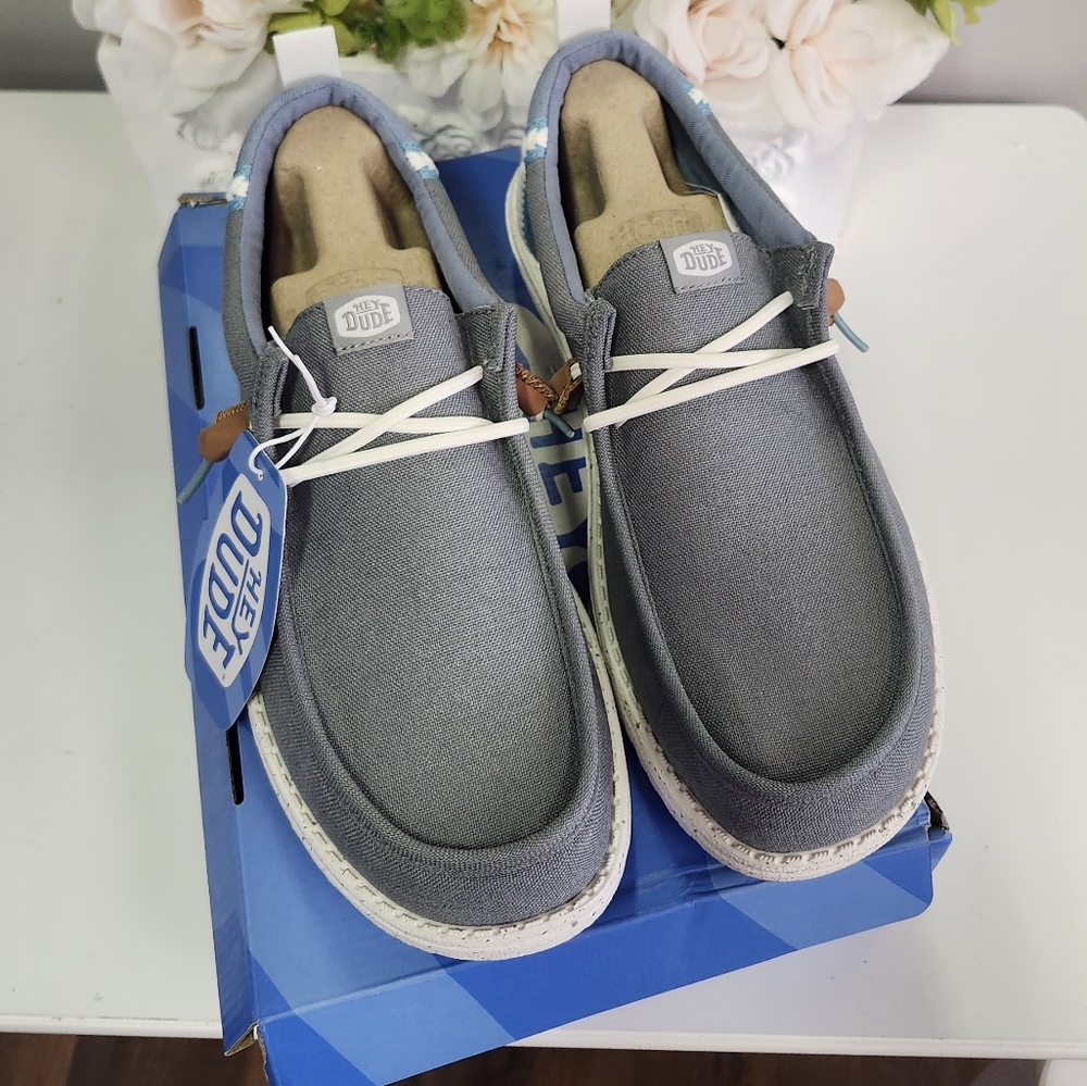 Hey Dude Wally Craft Linen Monument Grey/Faded Denim Size 10